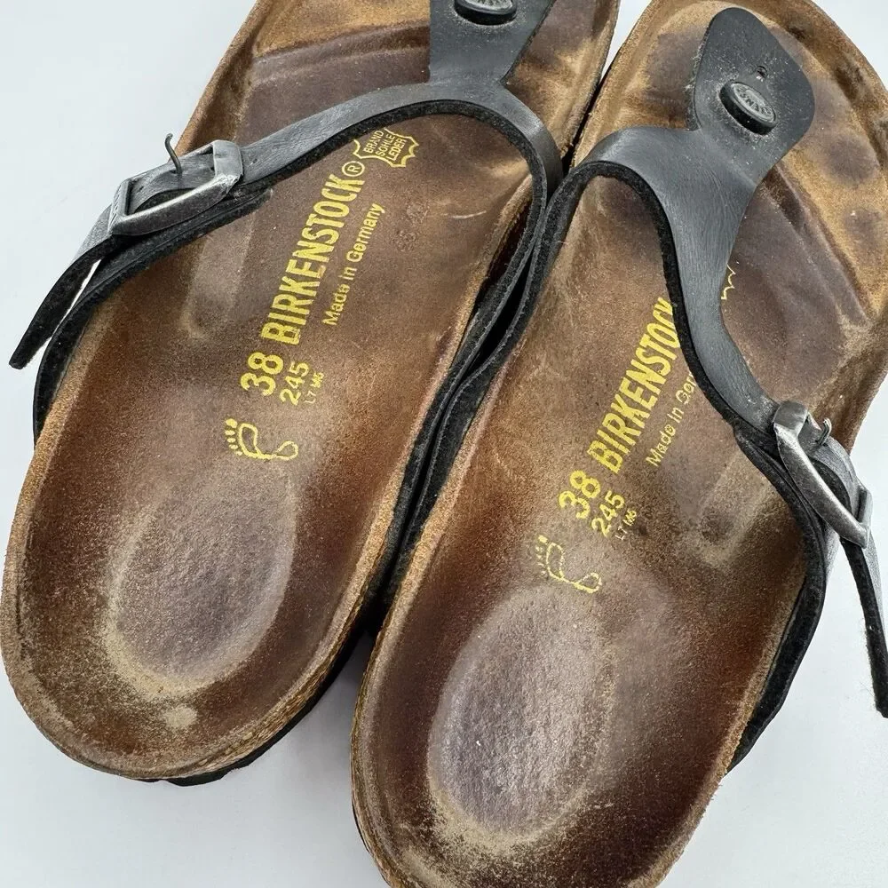 Birkenstock Gizeh Sandals Womens EU 38 US 7-7.5 Black Cork Narrow